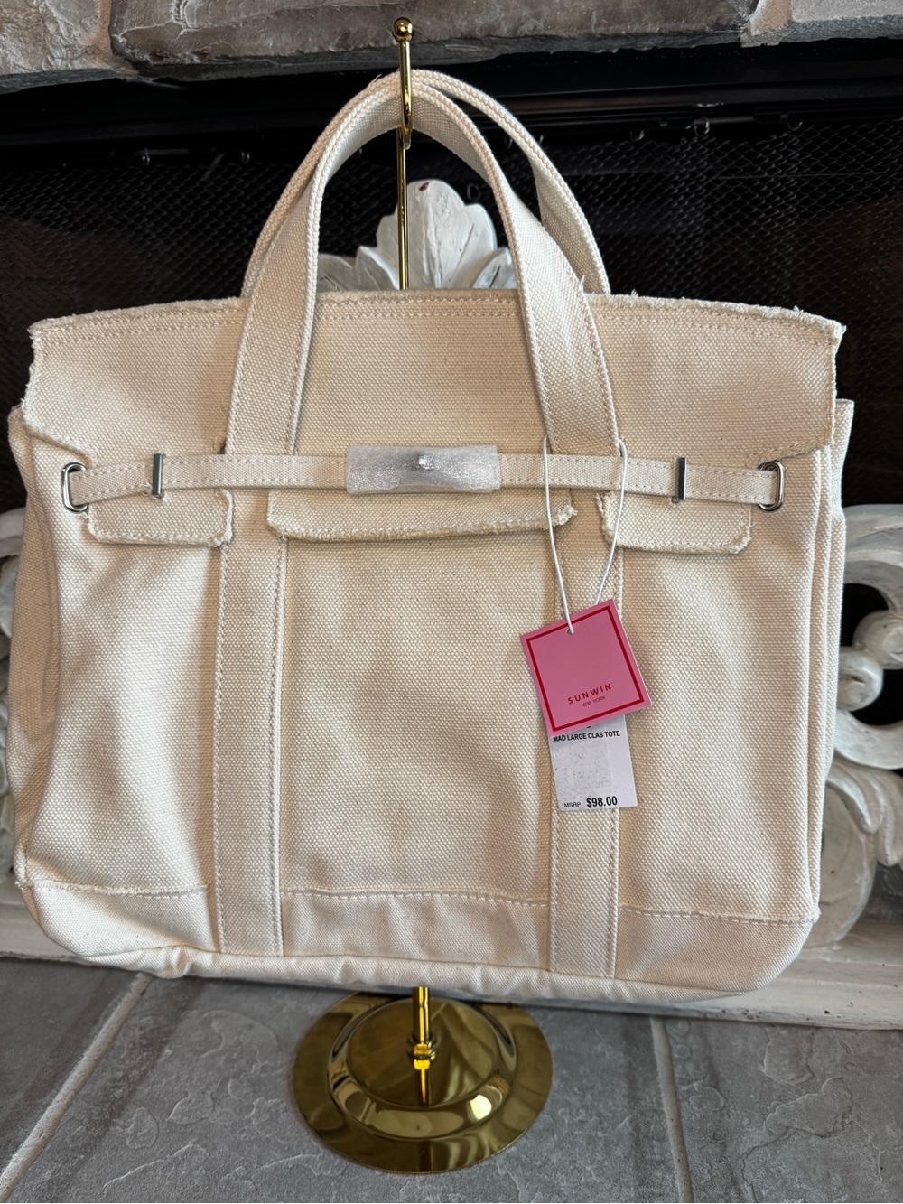 Cream Canvas Tote Bag for Men
